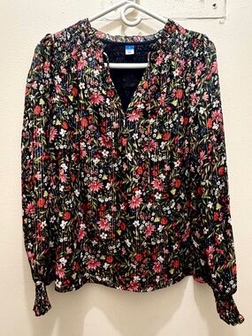 Old Navy Smocked Floral Shine Blouse Size Medium